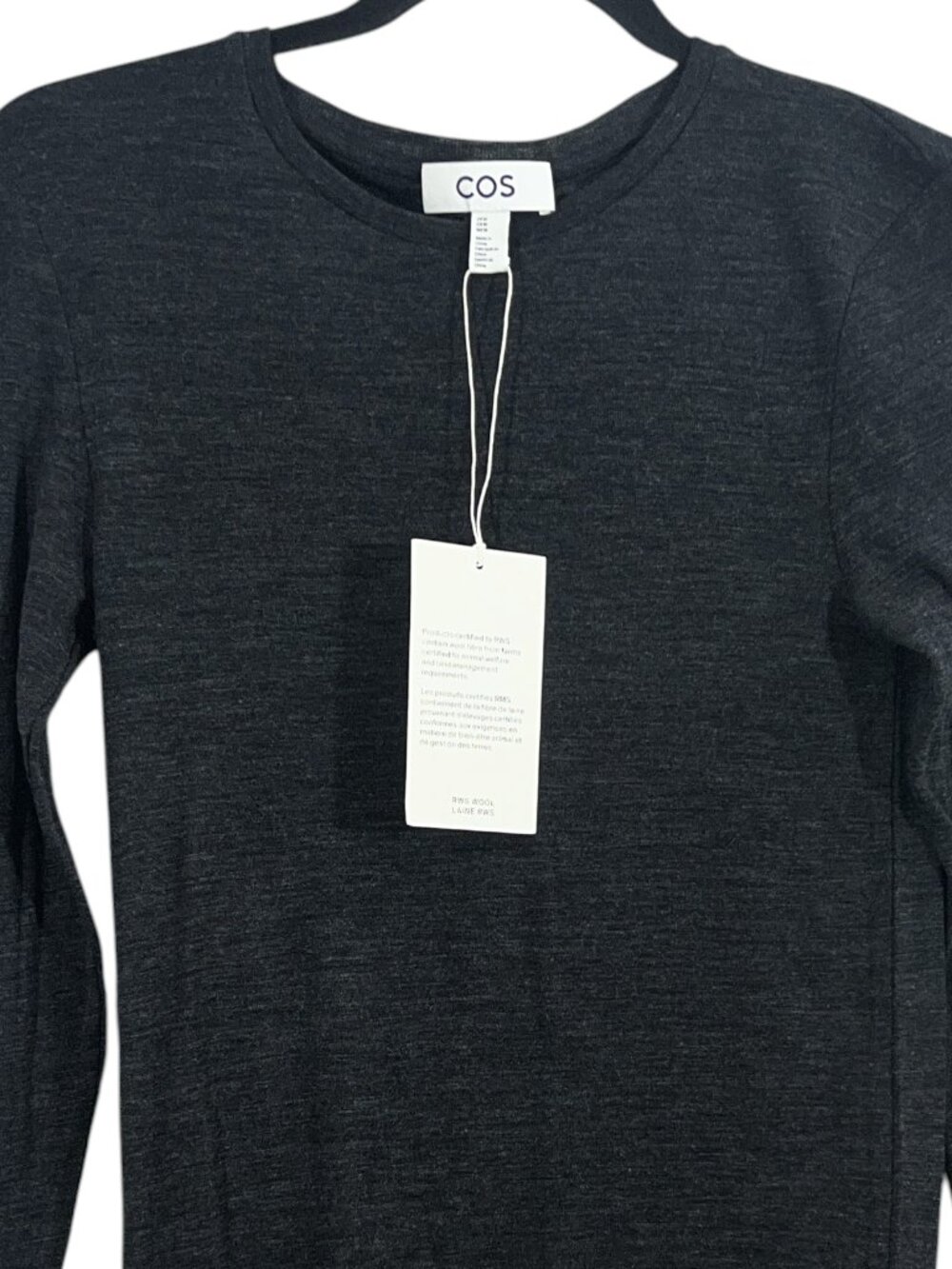 COS Wool LS Fine Knit Scoop Neck Sweater Top Gray Medium New - Picture 3 of 5